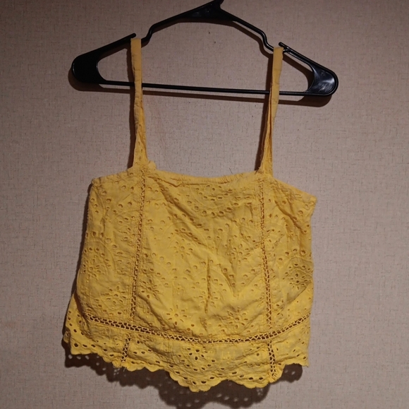 7 For All Mankind Dandelion Yellow Eyelet Lace Cropped Tank Top Small Cotton - Picture 2 of 6